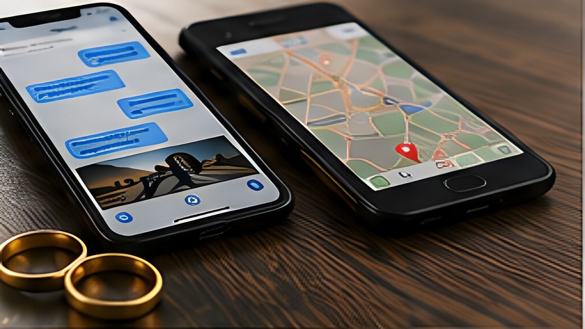 Smartphone communications and location evidence displayed in a tasteful family law digital forensics setting.