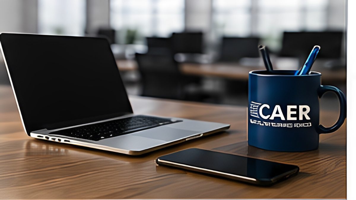 Professional workplace investigation setting with laptop, smartphone, and digital evidence analysis.